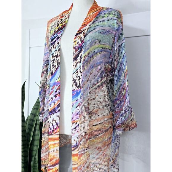 Serengeti Womens 1X Plus Tropical Burst Mesh Knit Cardigan Open Front 3Q Sleeve - Picture 2 of 6